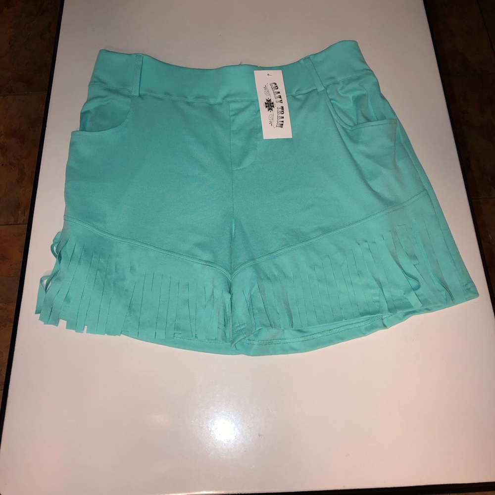 Crazy Train mint fringe shorts